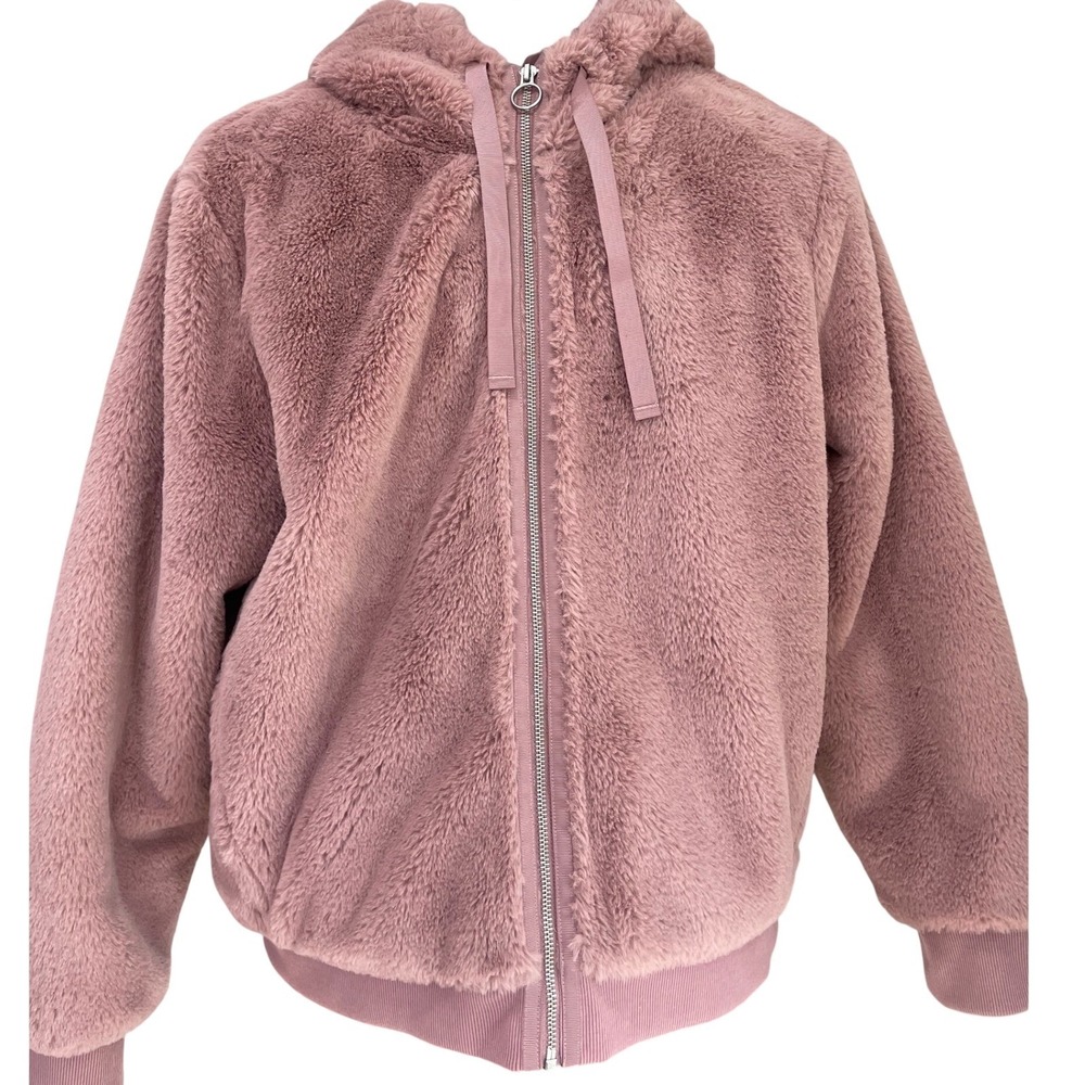 Athleta Ritual Jacket Dogwood Mauve Pink Sherpa‎ Teddy Zip Jacket Bomber Hoodie - Picture 2 of 6